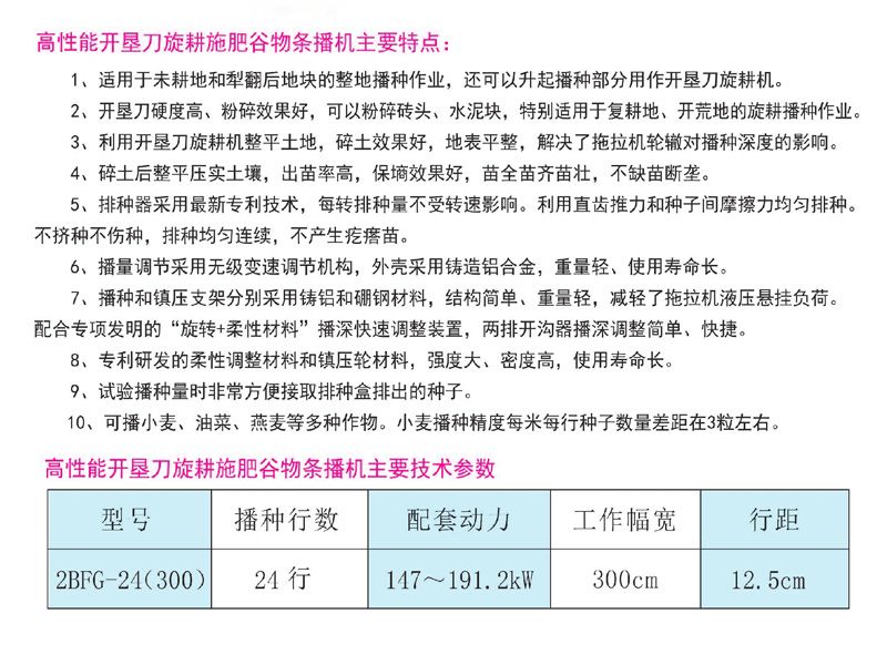 高性能开垦旋耕施肥谷物条播机